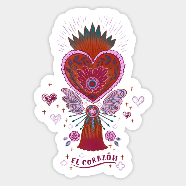 Mexican Heart Tassel (Corazon) - Pink Sticker by akaneyabushita